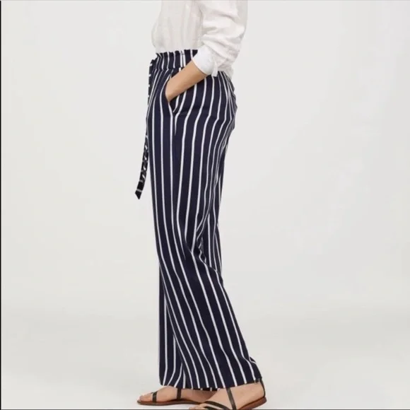 H&M Pants Jumpsuits Hm Striped Paper Bag Pants Poshmark